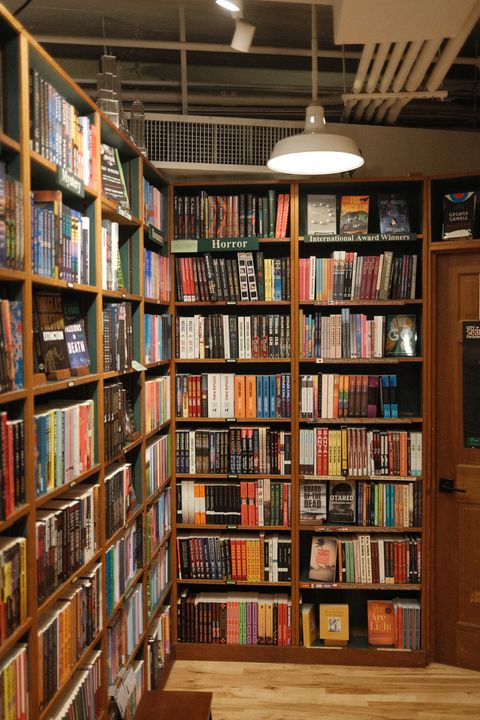 The interior of Pine Books, with polished shelves and a curated feel.