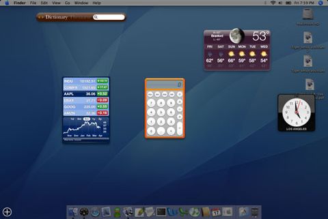 Screenshot of the old MacOS Tiger Operating system showing widgets
